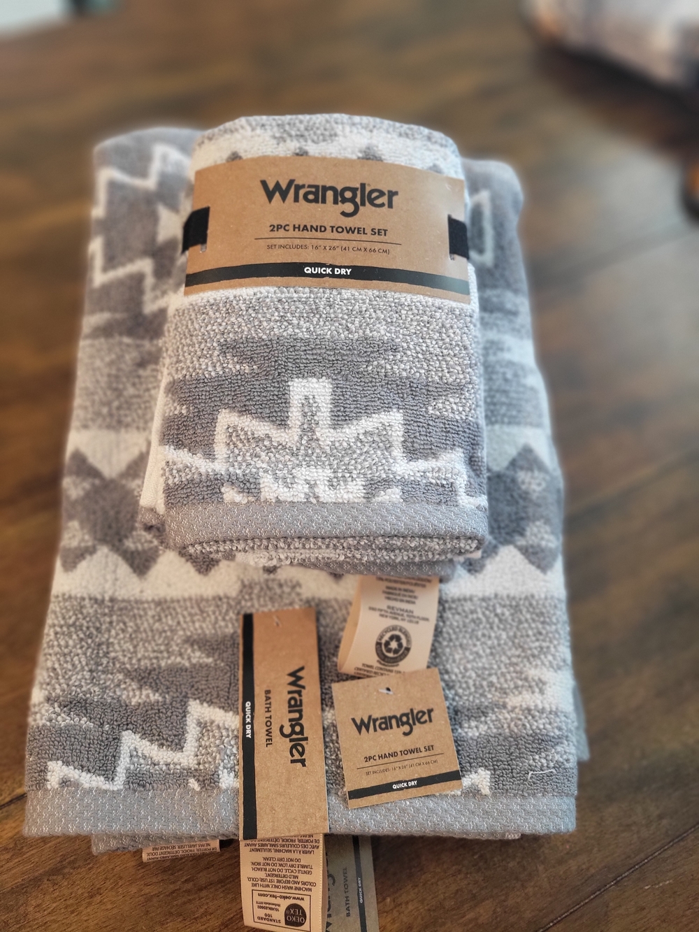 Wrangler Southwestern, Aztec, Gray & White Patterned Towels